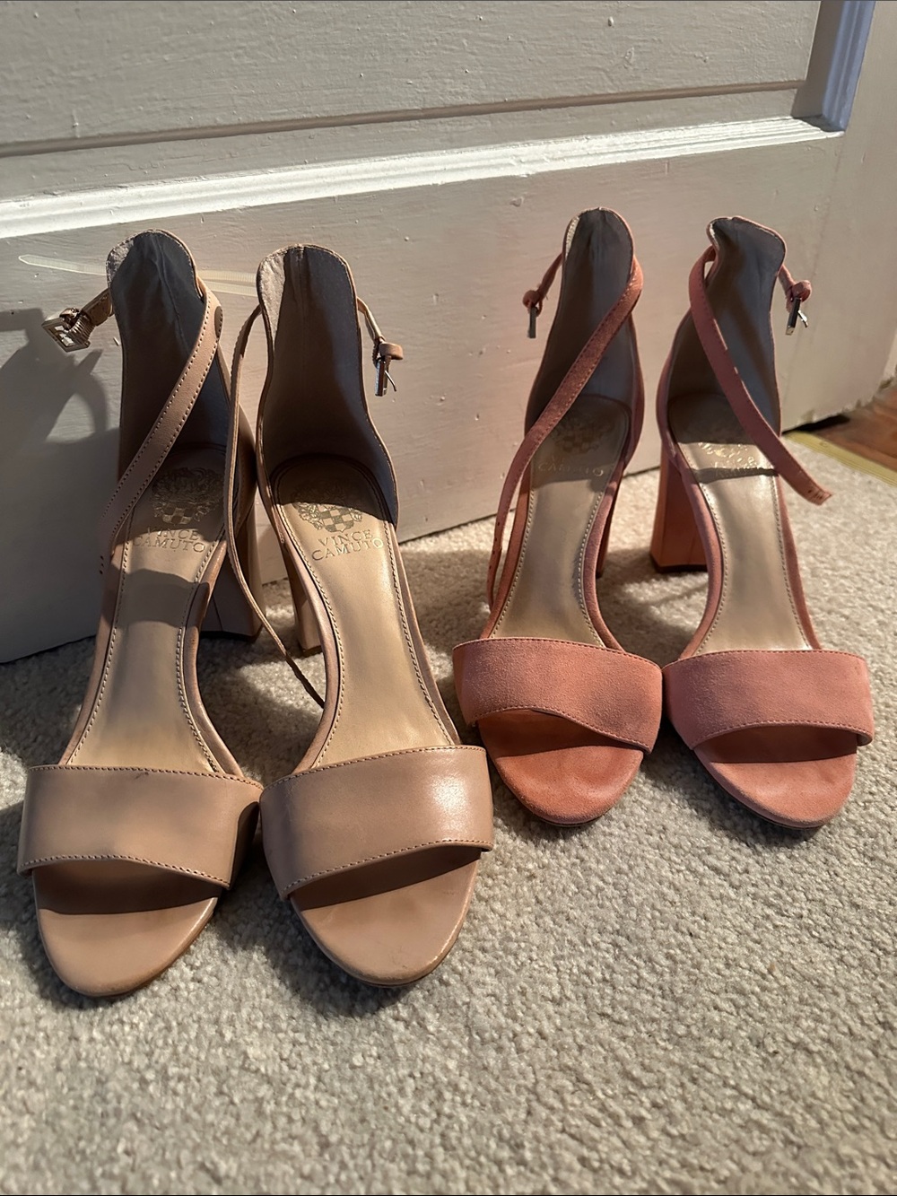 Vince Camuto Two-Pair Block Heel Sandal Set in Nude and Rose